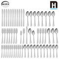 HANSMART 60Pcs Stainless Steel Flatware Set Service for 12 Vertical Ribbed Handle Silverware Cutlery Set Dinner Fork Salad Fork Spoon Knife Kitchen Tableware Dishwasher Safe Home Wedding Gift
