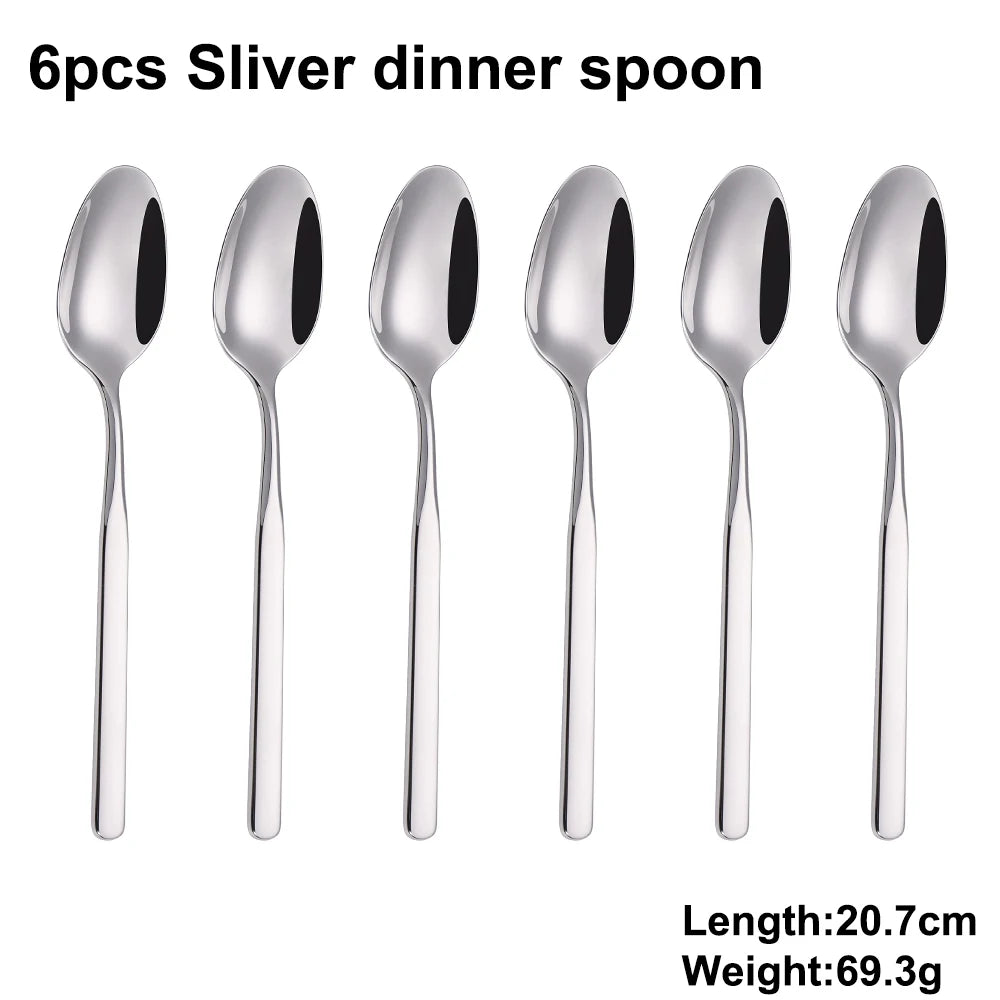 4/6/12/16/18/20/24Pcs Cutlery Set Stainless Steel 304 Tableware Western Knife Fork Spoon Set Mirror Sliverware Dishwasher Safety
