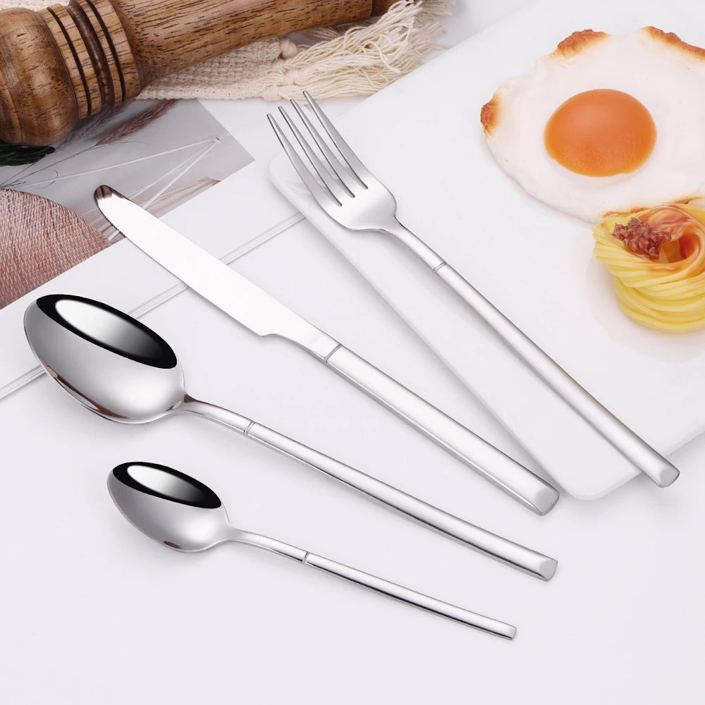 4/6 Piecces Silver Tableware Stainless Steel Cutlery Mirror Elegant Dinner Set Thin Knife Fork Spoon Flatware Sliverware