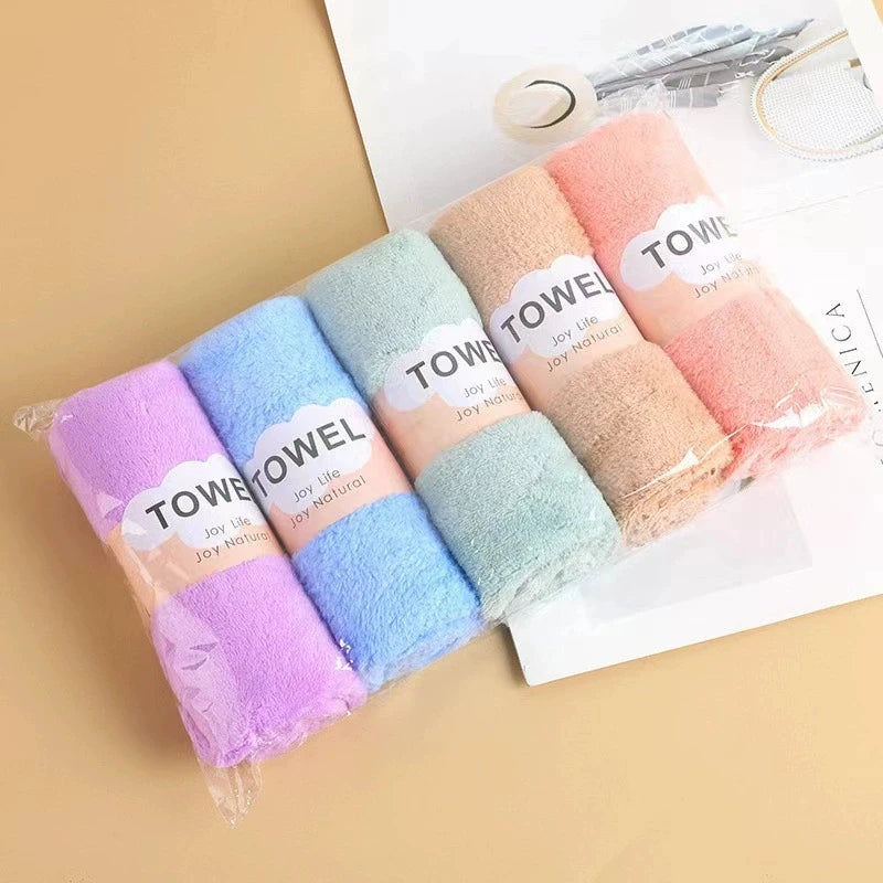Adult quick-drying towel set, simple, absorbent, soft, for face and hands, 5-piece coral fleece towels.