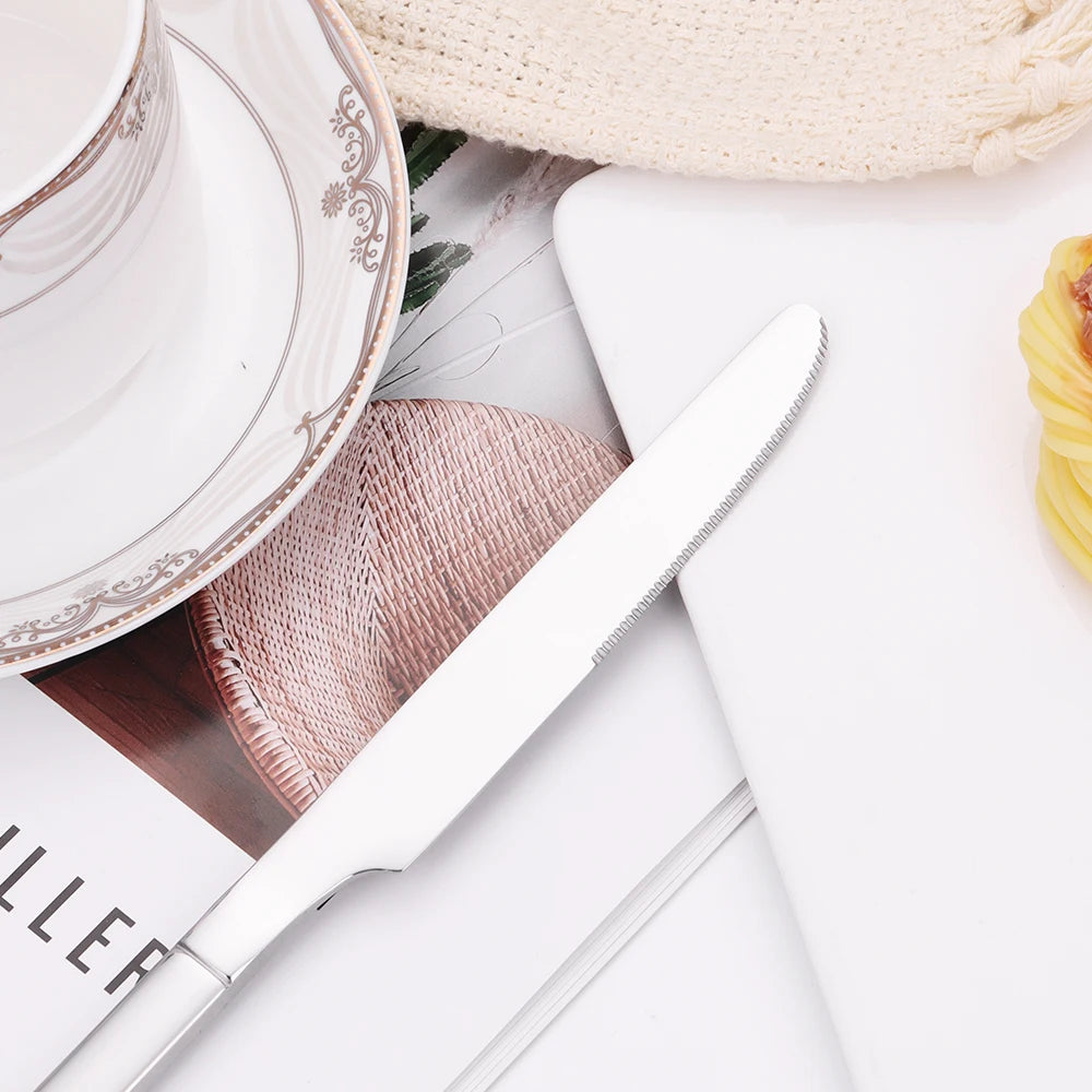 4/6 Piecces Silver Tableware Stainless Steel Cutlery Mirror Elegant Dinner Set Thin Knife Fork Spoon Flatware Sliverware