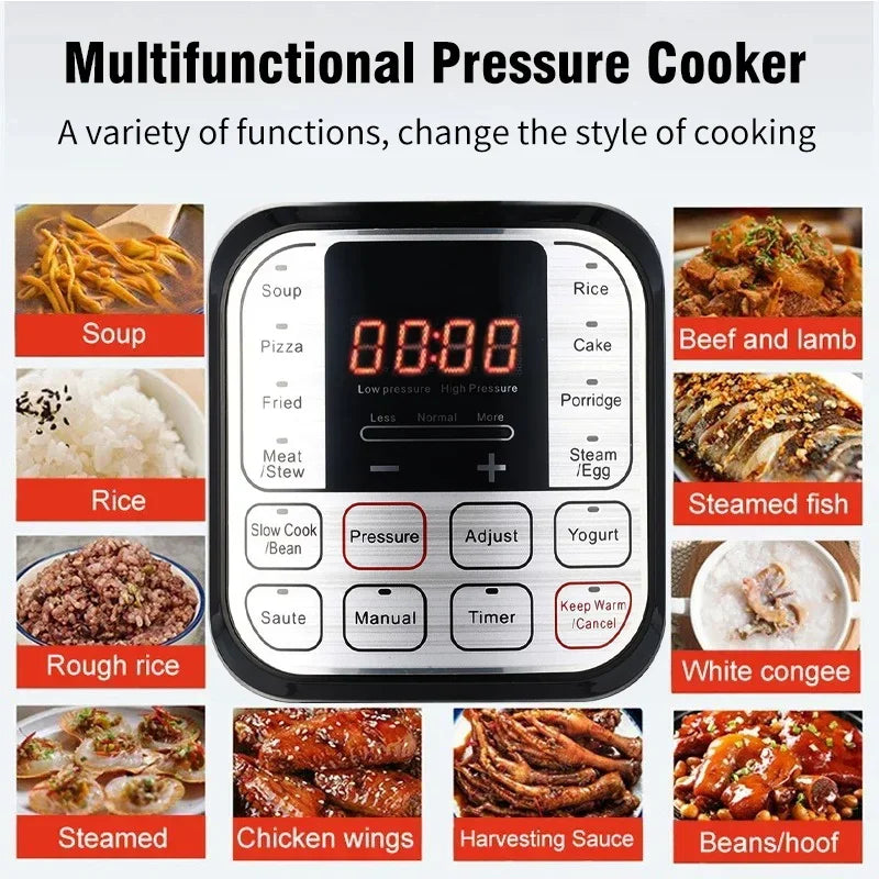 5L Electric Pressure Cooker Stainless steel Smart Multicooker for Kitchen Slow Cooker Rice Cooker Steam Pot Food Warmer 220V