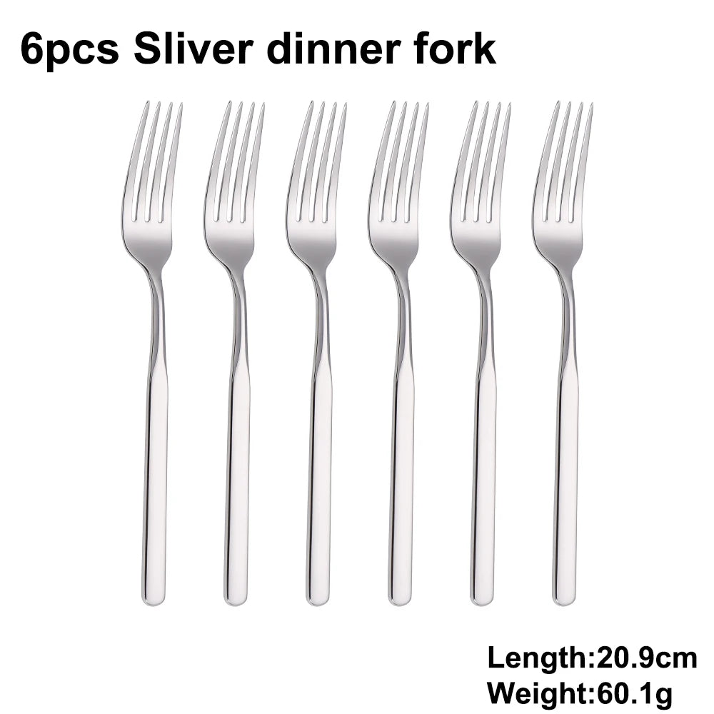 4/6/12/16/18/20/24Pcs Cutlery Set Stainless Steel 304 Tableware Western Knife Fork Spoon Set Mirror Sliverware Dishwasher Safety