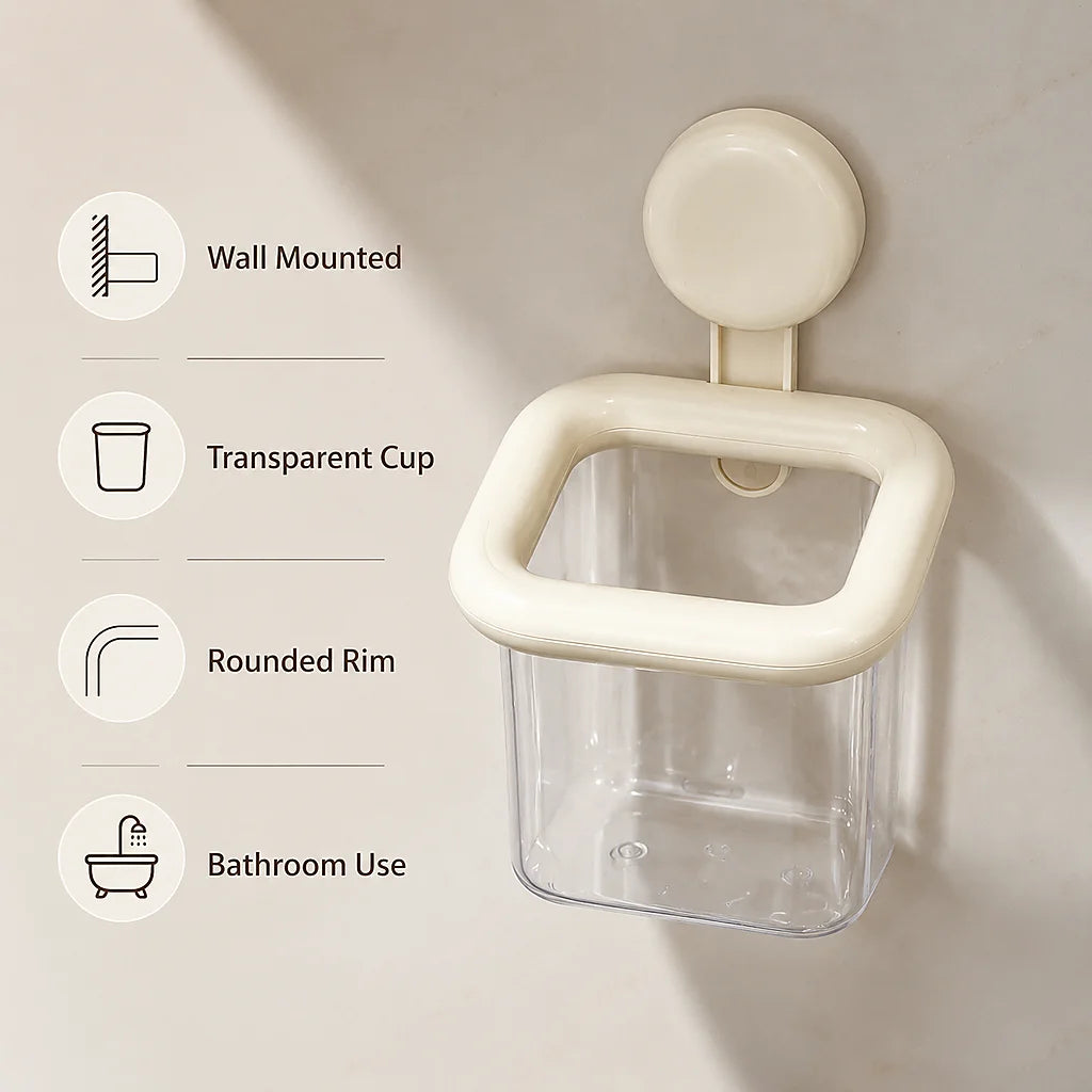 Punch‑Free Suction Cup Wall Mount Storage Holder, Wall Hanging Mini Organizer Cup for Makeup Brushes Toothbrush Small Sundries, Removable Suction Storage Bin for Bathroom Vanity Kitchen