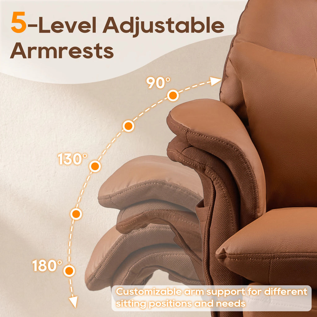 TCGBKAF Big and Tall Office Chair Executive Chair Brown PU Leather Criss Cross Chair with Adjustable Backrest and Flip Armrests, Ergonomic Computer Desk Chair with Footrest for Home &Office