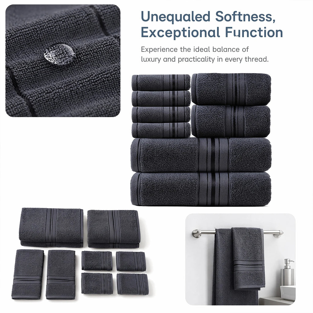 8 Piece Luxury Towel Set – Majestic Plush, Super Absorbent & Quicker-to-Dry, Thick 100% Ring Spun Cotton Towels for Bathroom, Spa & Hotel – 2 Bath, 2 Hand, 4 Washcloths
