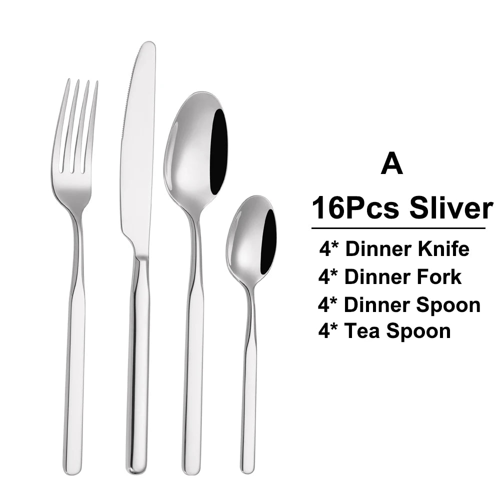 4/6/12/16/18/20/24Pcs Cutlery Set Stainless Steel 304 Tableware Western Knife Fork Spoon Set Mirror Sliverware Dishwasher Safety