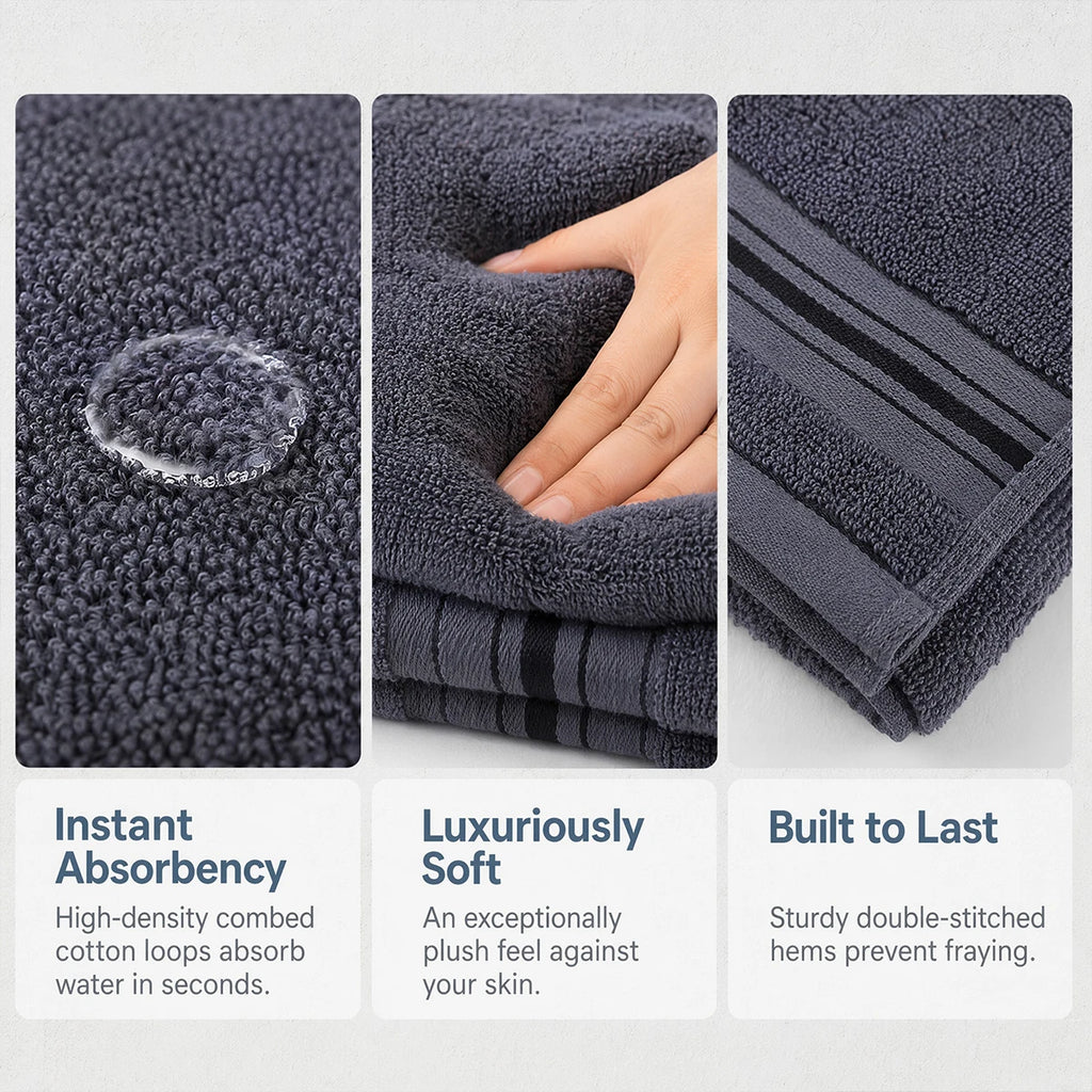 8 Piece Luxury Towel Set – Majestic Plush, Super Absorbent & Quicker-to-Dry, Thick 100% Ring Spun Cotton Towels for Bathroom, Spa & Hotel – 2 Bath, 2 Hand, 4 Washcloths