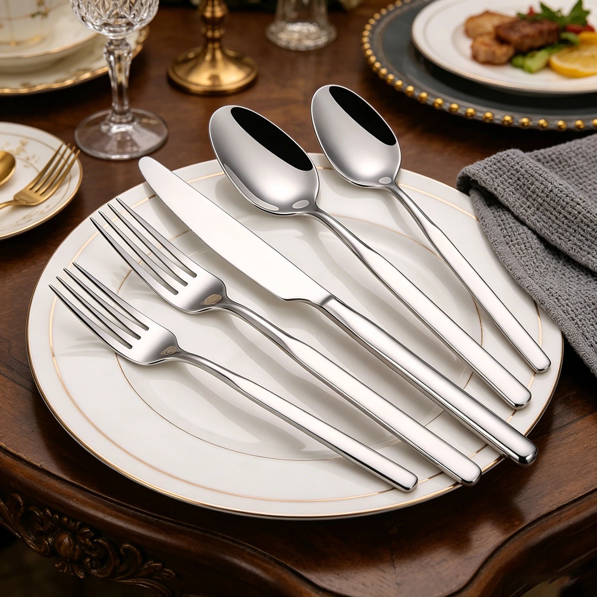 4/6/12/16/18/20/24Pcs Cutlery Set Stainless Steel 304 Tableware Western Knife Fork Spoon Set Mirror Sliverware Dishwasher Safety