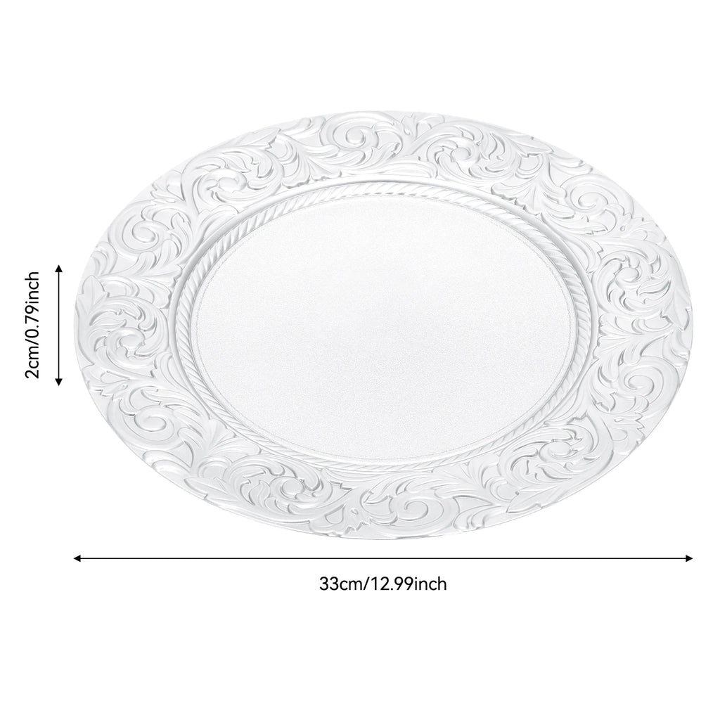 Bymaocar Charger Plate Set of 100 Silver Charger Plates Round Embossed Decorative Serving Plates Lightweight Durable PP Paint Material Impact Resistant Wear Resistant Stackable for Wedding Party Restaurant Home