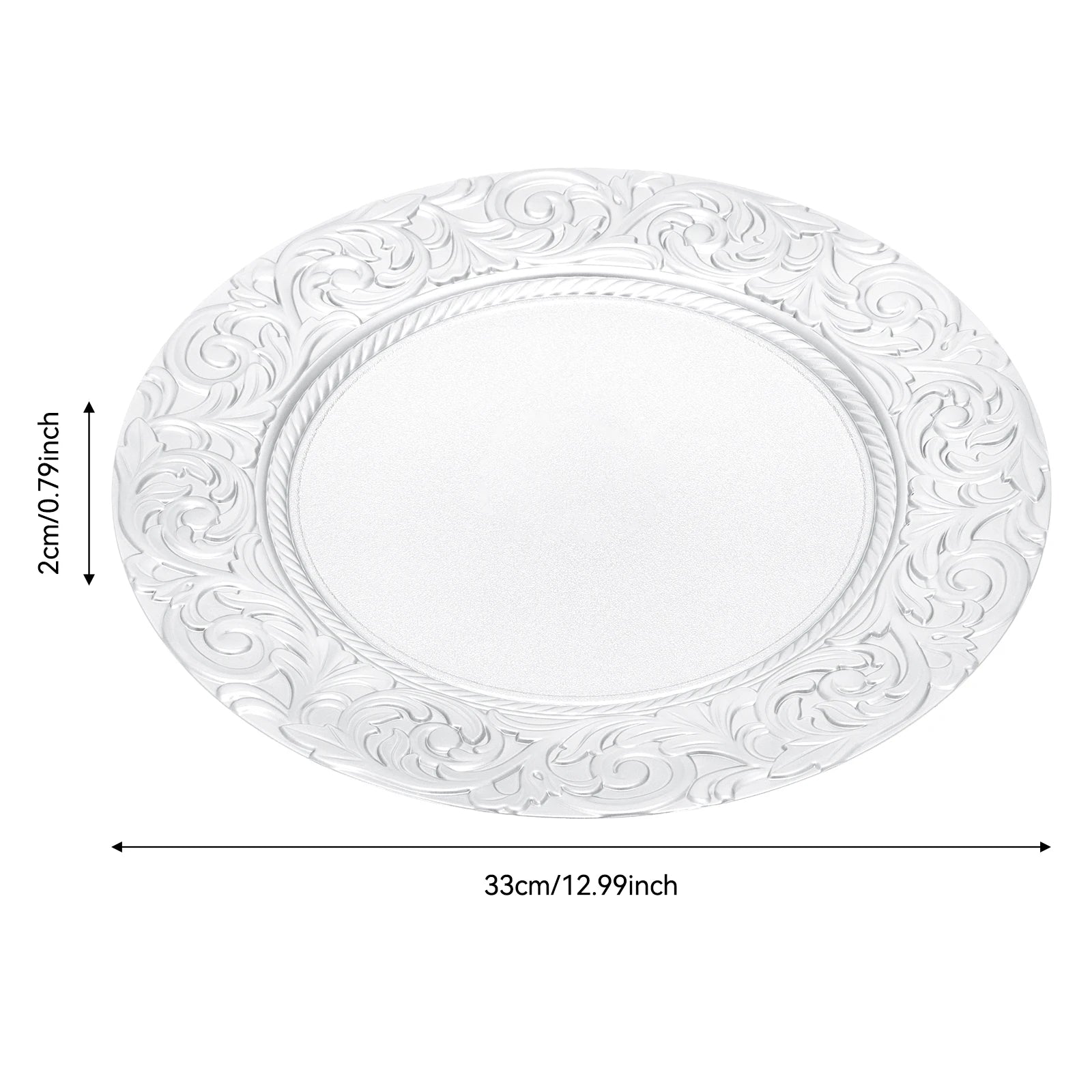 Bymaocar Charger Plate Set of 100 Silver Charger Plates Round Embossed Decorative Serving Plates Lightweight Durable PP Paint Material Impact Resistant Wear Resistant Stackable for Wedding Party Restaurant Home