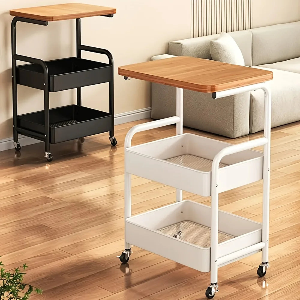 3-Tier Rolling Cart with Tabletop, Metal Tool and Snack Rack with Storage, Durable Carbon Steel Frame, Wheels for Easy Mobility