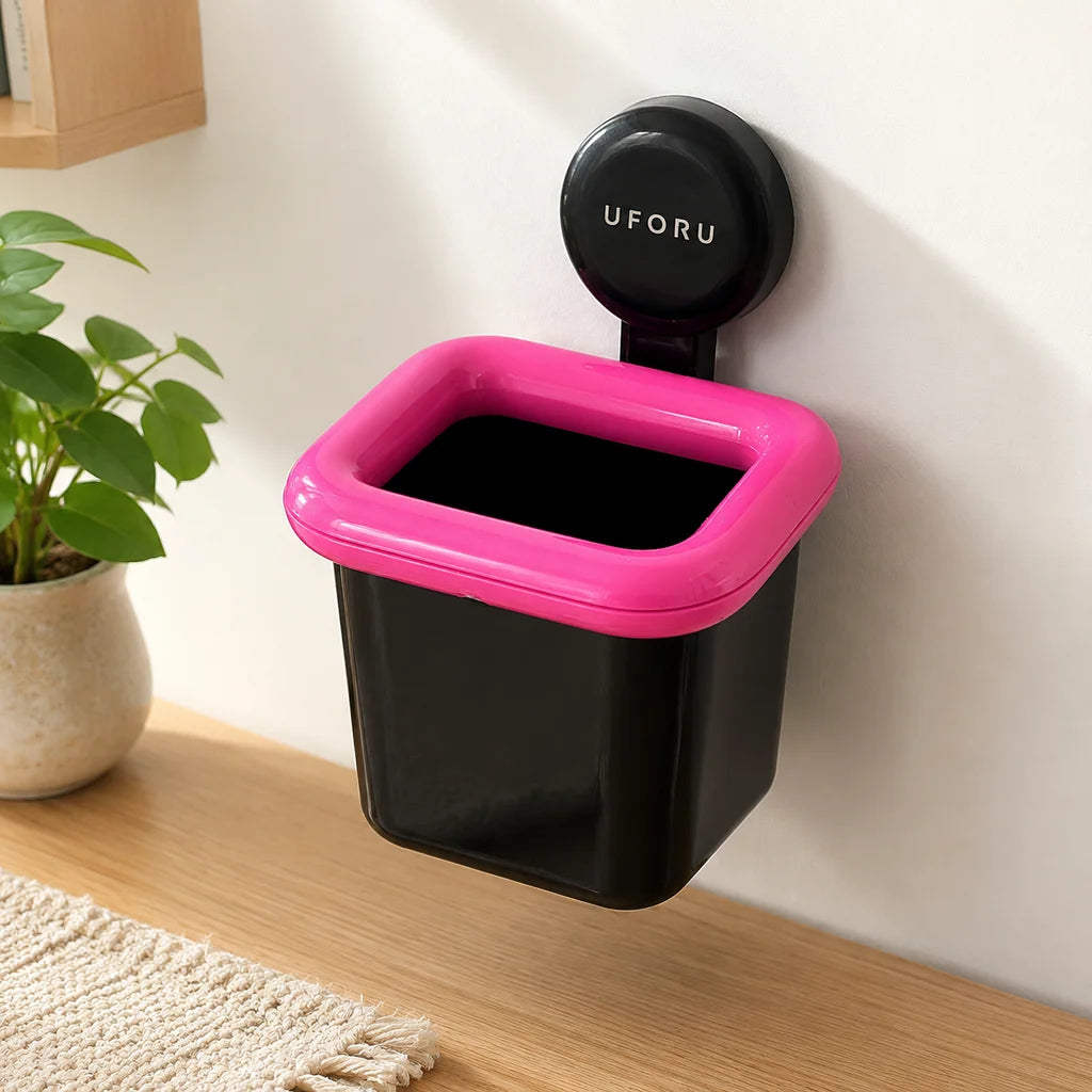 Punch‑Free Suction Cup Wall Mount Storage Holder, Wall Hanging Mini Organizer Cup for Makeup Brushes Toothbrush Small Sundries, Removable Suction Storage Bin for Bathroom Vanity Kitchen