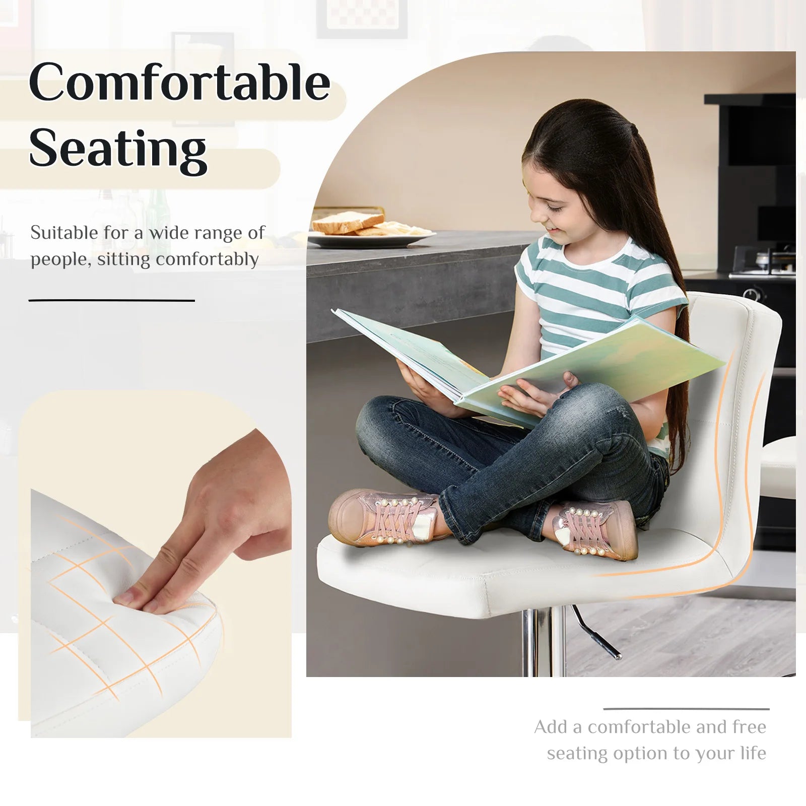 JHK Ergonomic Armless PU Leather Adjustable Swivel Office Chair Counter Height Thickened Seat Cushion with Back Gaming Chair