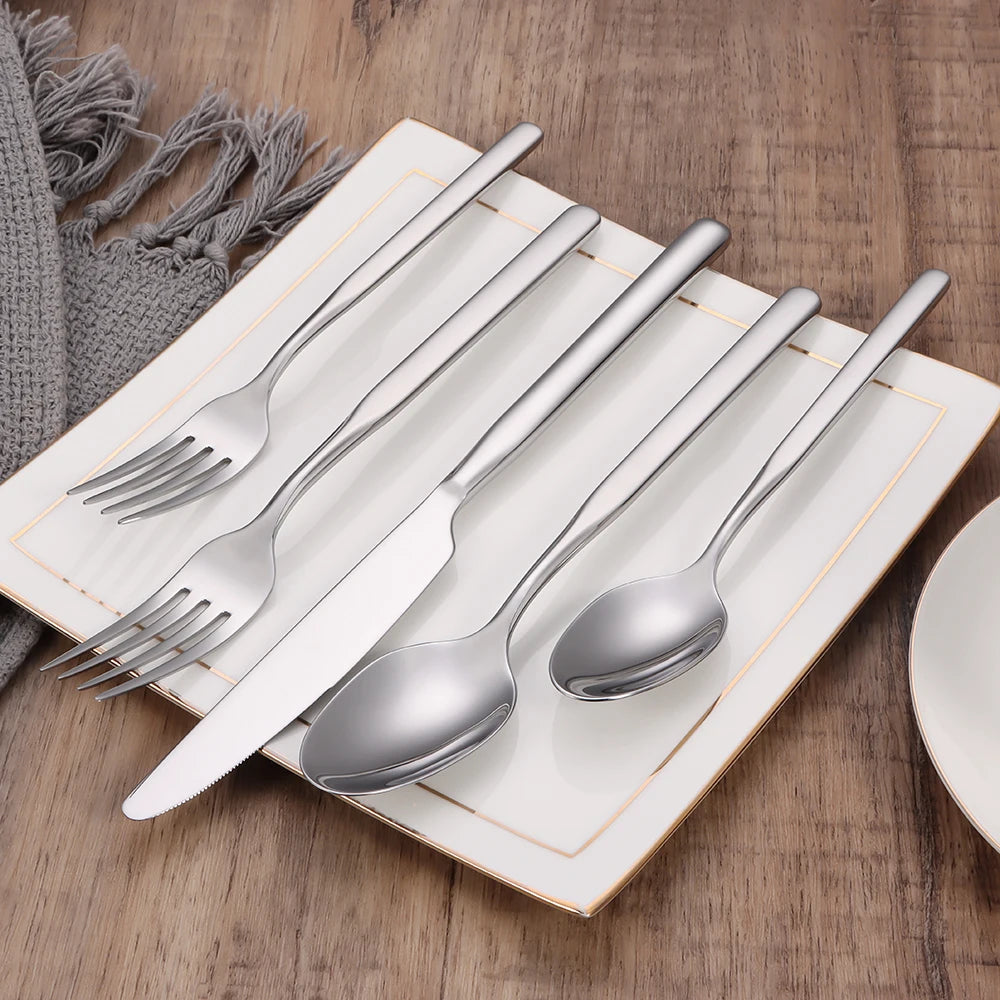 4/6/12/16/18/20/24Pcs Cutlery Set Stainless Steel 304 Tableware Western Knife Fork Spoon Set Mirror Sliverware Dishwasher Safety