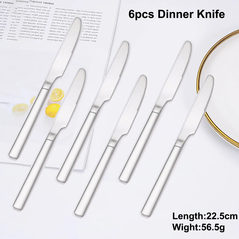 4/6 Piecces Silver Tableware Stainless Steel Cutlery Mirror Elegant Dinner Set Thin Knife Fork Spoon Flatware Sliverware