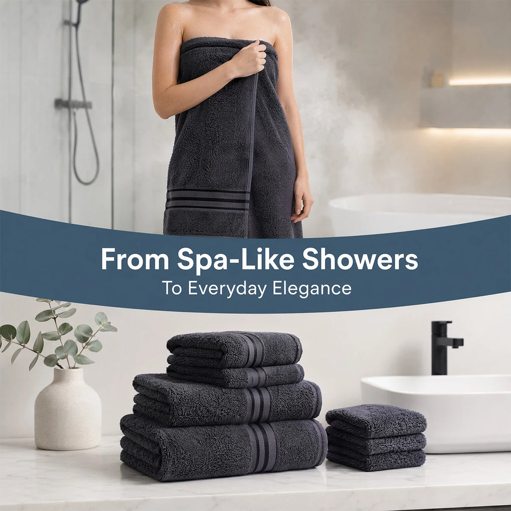 8 Piece Luxury Towel Set – Majestic Plush, Super Absorbent & Quicker-to-Dry, Thick 100% Ring Spun Cotton Towels for Bathroom, Spa & Hotel – 2 Bath, 2 Hand, 4 Washcloths