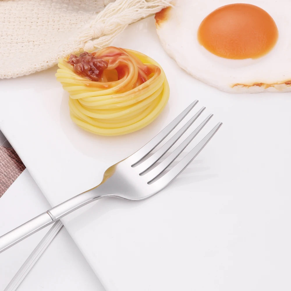4/6 Piecces Silver Tableware Stainless Steel Cutlery Mirror Elegant Dinner Set Thin Knife Fork Spoon Flatware Sliverware