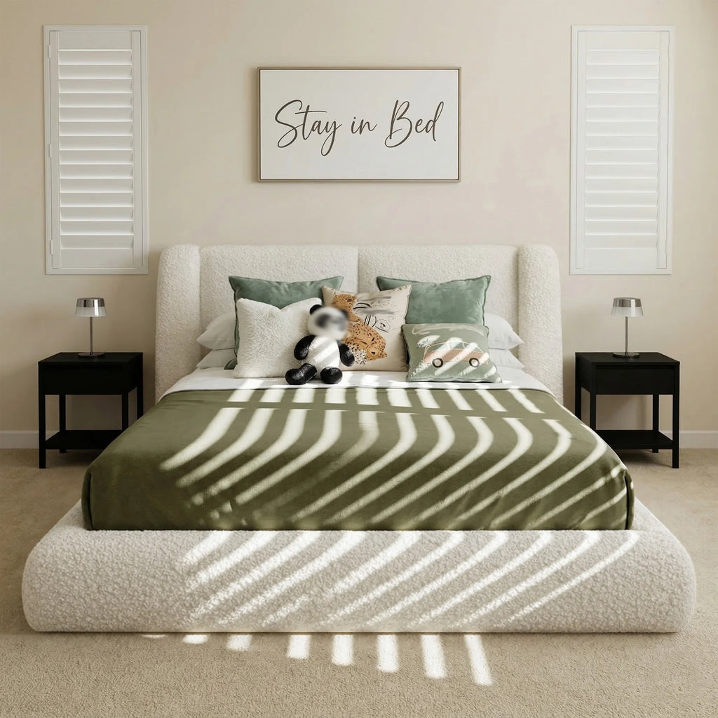 EnHomee Cloud Bed Frame with 4-inch Thick Headboard Protection, Upholstered Soft Bed Frame with Soft Rounded Corners, No Box Spring Needed