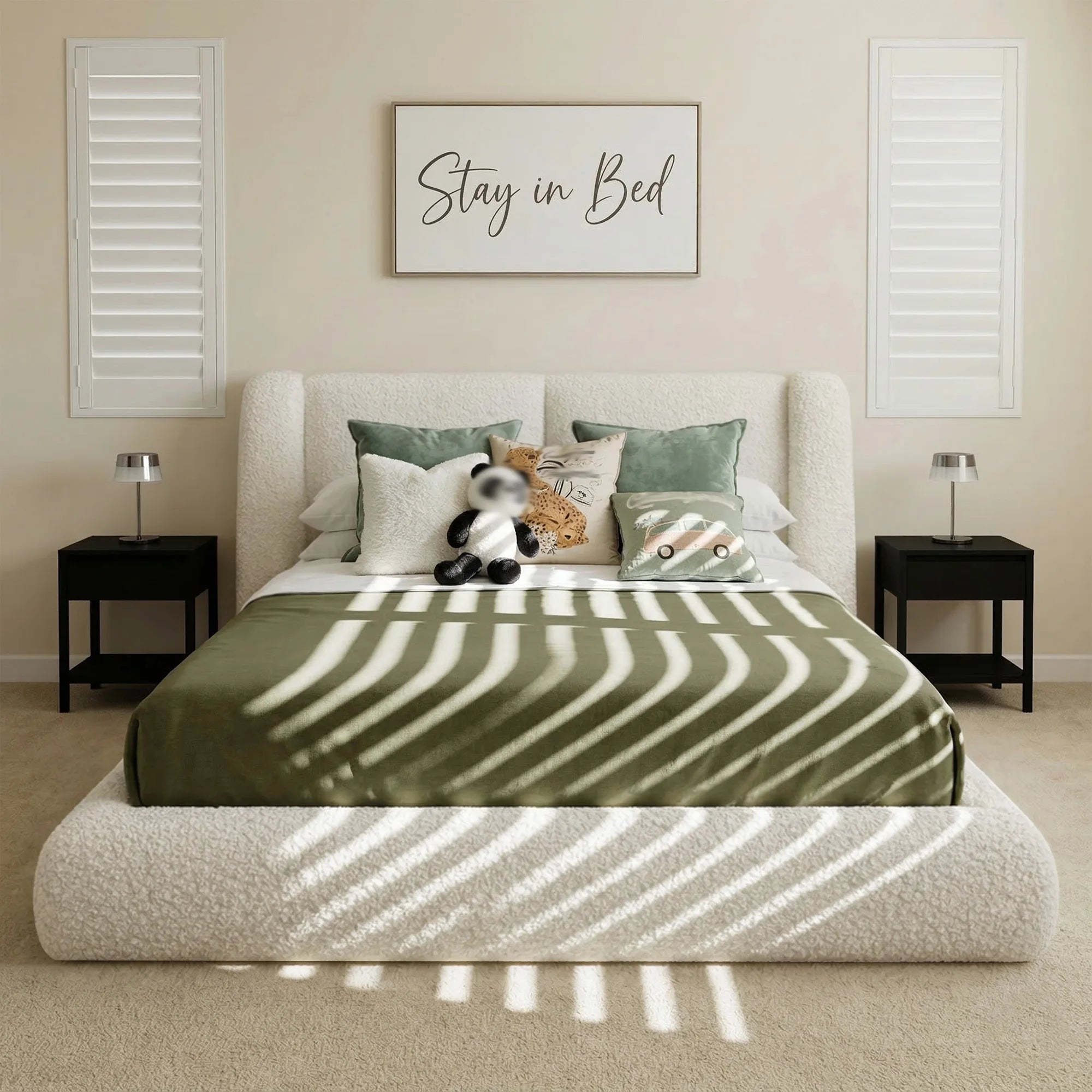 EnHomee Cloud Bed Frame with 4-inch Thick Headboard Protection, Upholstered Soft Bed Frame with Soft Rounded Corners, No Box Spring Needed