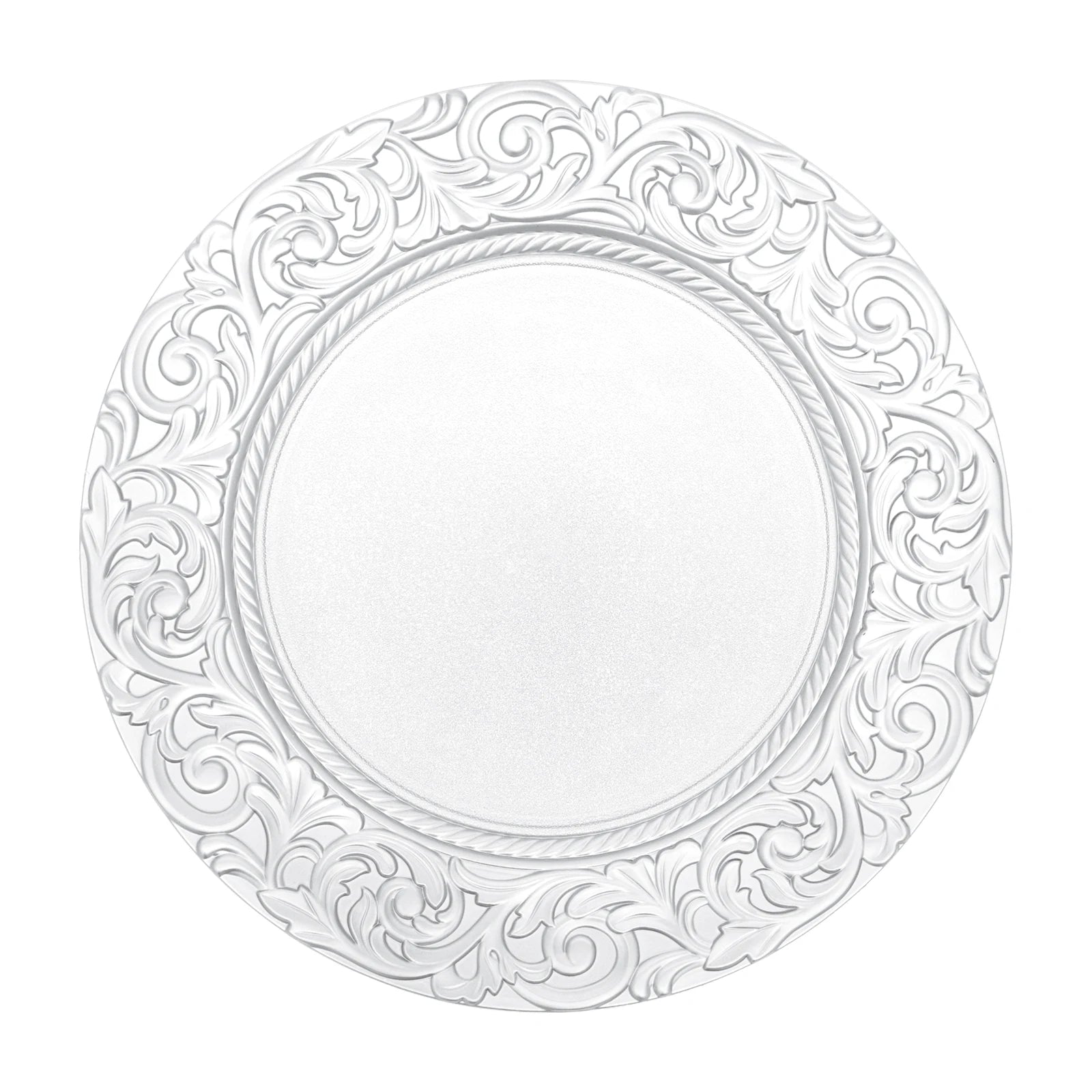 Bymaocar Charger Plate Set of 100 Silver Charger Plates Round Embossed Decorative Serving Plates Lightweight Durable PP Paint Material Impact Resistant Wear Resistant Stackable for Wedding Party Restaurant Home