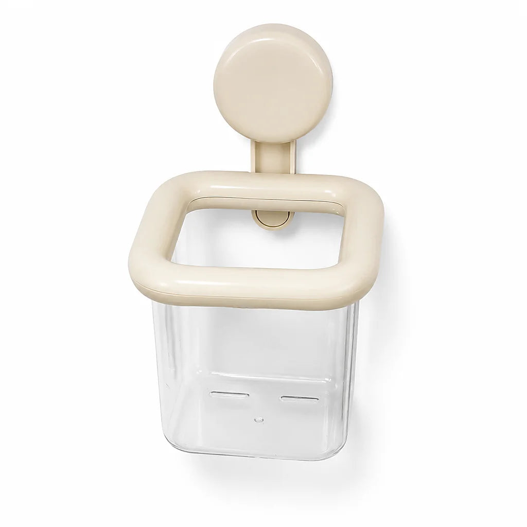 Punch‑Free Suction Cup Wall Mount Storage Holder, Wall Hanging Mini Organizer Cup for Makeup Brushes Toothbrush Small Sundries, Removable Suction Storage Bin for Bathroom Vanity Kitchen
