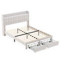 MCQ Full Queen Size Bed Frame with Headboard Sturdy Wooden Slats Support Upholstere Platform Bedframe with 2 Fabric Underbed Storage Drawers No Box Spring Needed For Home Bedroom