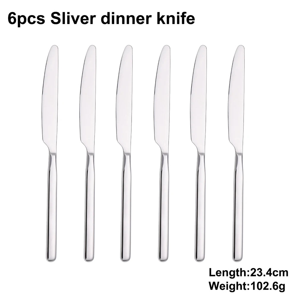 4/6/12/16/18/20/24Pcs Cutlery Set Stainless Steel 304 Tableware Western Knife Fork Spoon Set Mirror Sliverware Dishwasher Safety