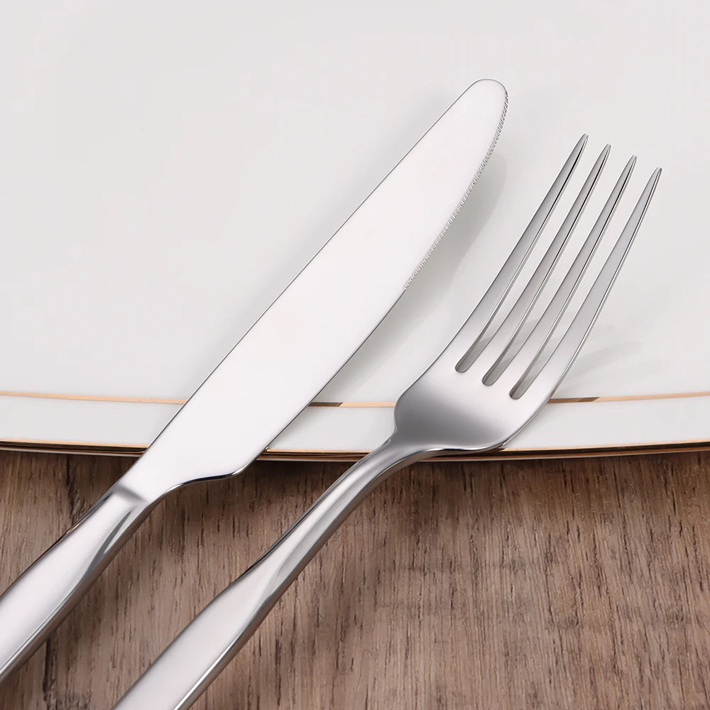 4/6/12/16/18/20/24Pcs Cutlery Set Stainless Steel 304 Tableware Western Knife Fork Spoon Set Mirror Sliverware Dishwasher Safety