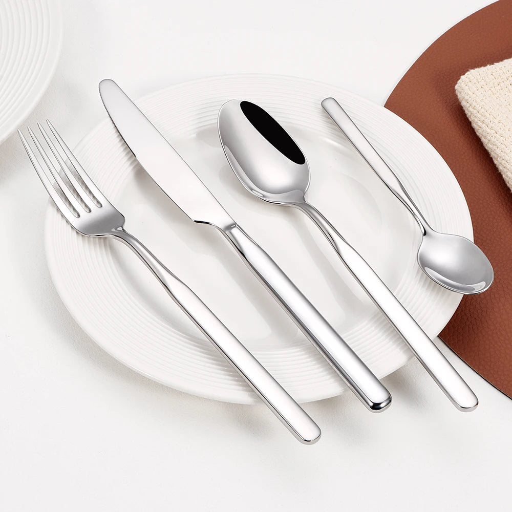 4/6/12/16/18/20/24Pcs Cutlery Set Stainless Steel 304 Tableware Western Knife Fork Spoon Set Mirror Sliverware Dishwasher Safety