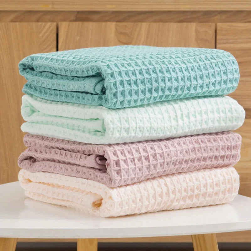 100% Cotton Bath Towel Set for Adult Child Super Absorbent Soft Bathroom Waffle Towel Solid Color Kitchen Clean Towels