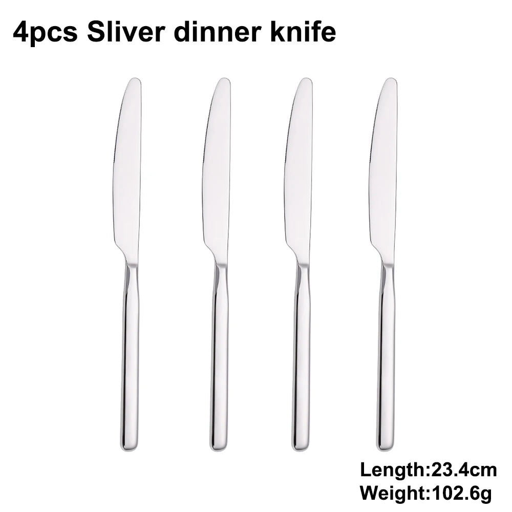 4/6/12/16/18/20/24Pcs Cutlery Set Stainless Steel 304 Tableware Western Knife Fork Spoon Set Mirror Sliverware Dishwasher Safety