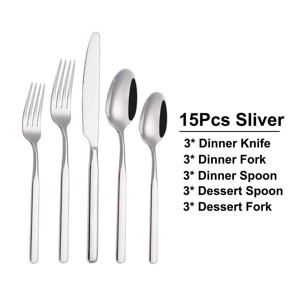 4/6/12/16/18/20/24Pcs Cutlery Set Stainless Steel 304 Tableware Western Knife Fork Spoon Set Mirror Sliverware Dishwasher Safety