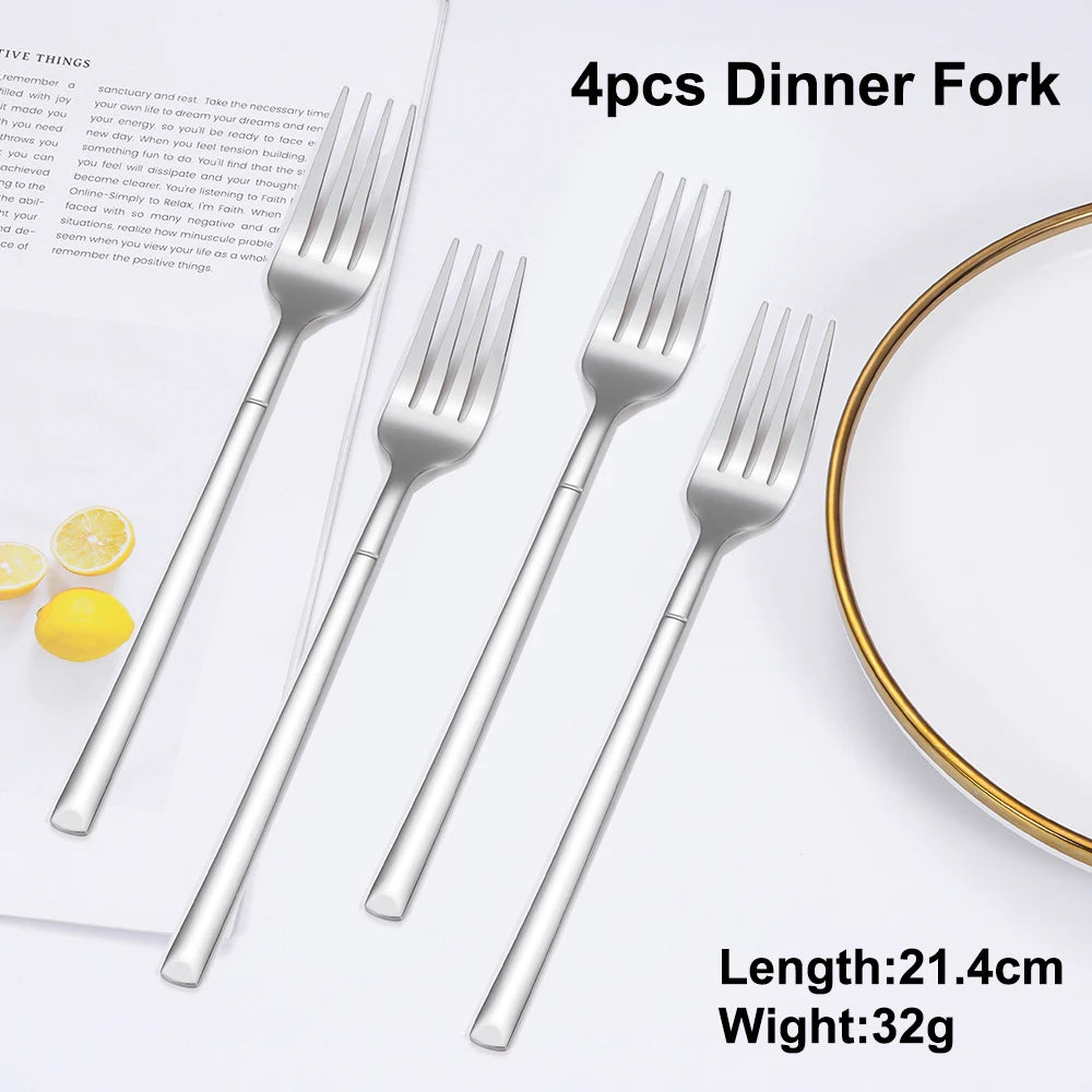 4/6 Piecces Silver Tableware Stainless Steel Cutlery Mirror Elegant Dinner Set Thin Knife Fork Spoon Flatware Sliverware