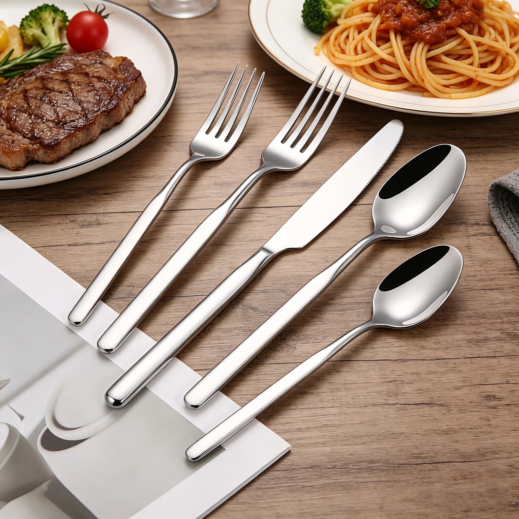 4/6/12/16/18/20/24Pcs Cutlery Set Stainless Steel 304 Tableware Western Knife Fork Spoon Set Mirror Sliverware Dishwasher Safety