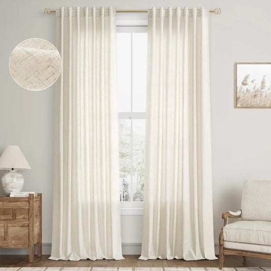 137.8-Inch Faux Linen Sheer Curtain