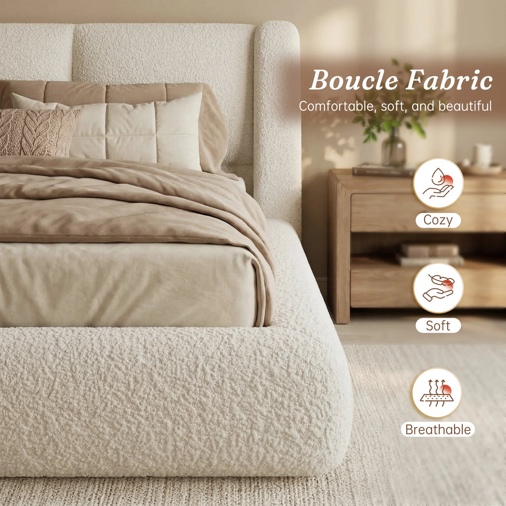 EnHomee Cloud Bed Frame with 4-inch Thick Headboard Protection, Upholstered Soft Bed Frame with Soft Rounded Corners, No Box Spring Needed
