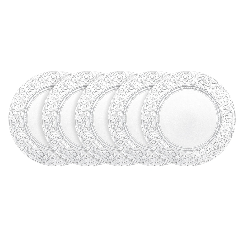 Bymaocar Charger Plate Set of 100 Silver Charger Plates Round Embossed Decorative Serving Plates Lightweight Durable PP Paint Material Impact Resistant Wear Resistant Stackable for Wedding Party Restaurant Home