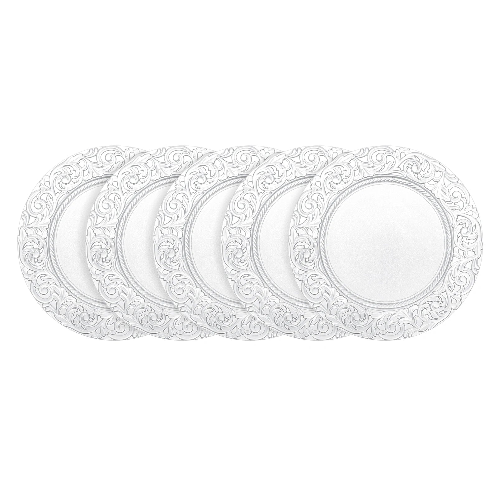 Bymaocar Charger Plate Set of 100 Silver Charger Plates Round Embossed Decorative Serving Plates Lightweight Durable PP Paint Material Impact Resistant Wear Resistant Stackable for Wedding Party Restaurant Home