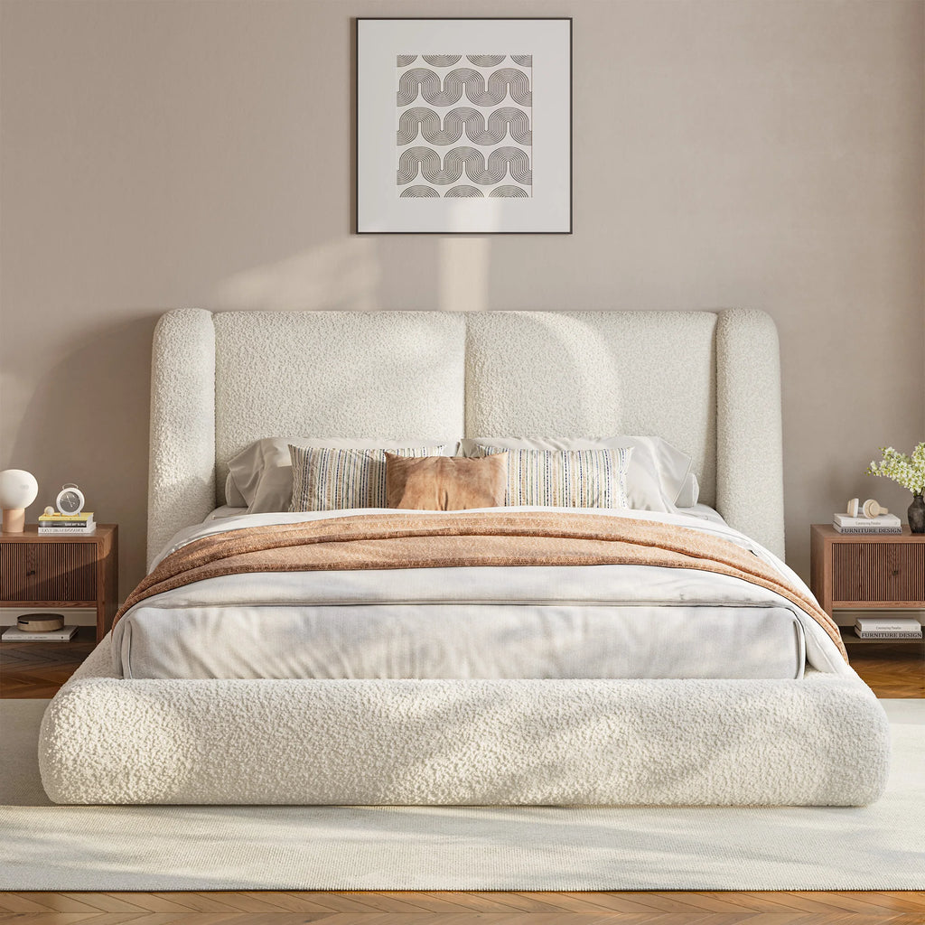 EnHomee Cloud Bed Frame with 4-inch Thick Headboard Protection, Upholstered Soft Bed Frame with Soft Rounded Corners, No Box Spring Needed