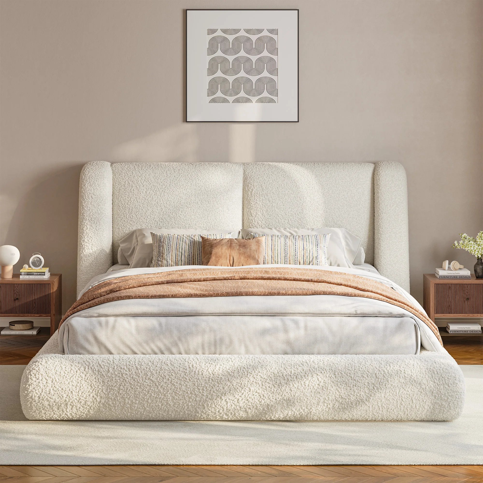 EnHomee Cloud Bed Frame with 4-inch Thick Headboard Protection, Upholstered Soft Bed Frame with Soft Rounded Corners, No Box Spring Needed