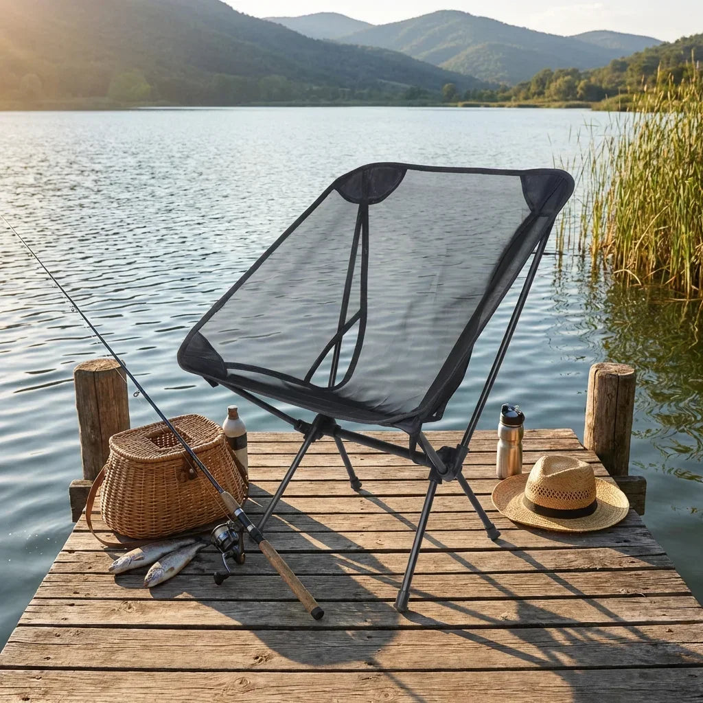 Portable Breathable Moon Chair for Outdoor Camping Fishing - Aluminum Alloy Mesh Anti-Sinking Lightweight Chair