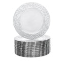 Bymaocar Charger Plate Set of 100 Silver Charger Plates Round Embossed Decorative Serving Plates Lightweight Durable PP Paint Material Impact Resistant Wear Resistant Stackable for Wedding Party Restaurant Home