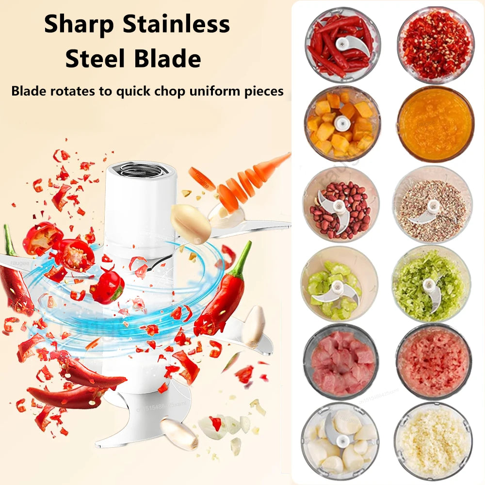 Electric Garlic Chopper Mini Portable Wireless Food Chopper 320ML USB Rechargeable Meat Grinder Vegetable Garlic Masher Blender