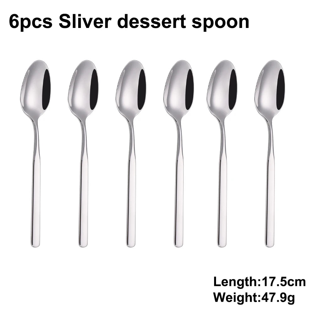 4/6/12/16/18/20/24Pcs Cutlery Set Stainless Steel 304 Tableware Western Knife Fork Spoon Set Mirror Sliverware Dishwasher Safety