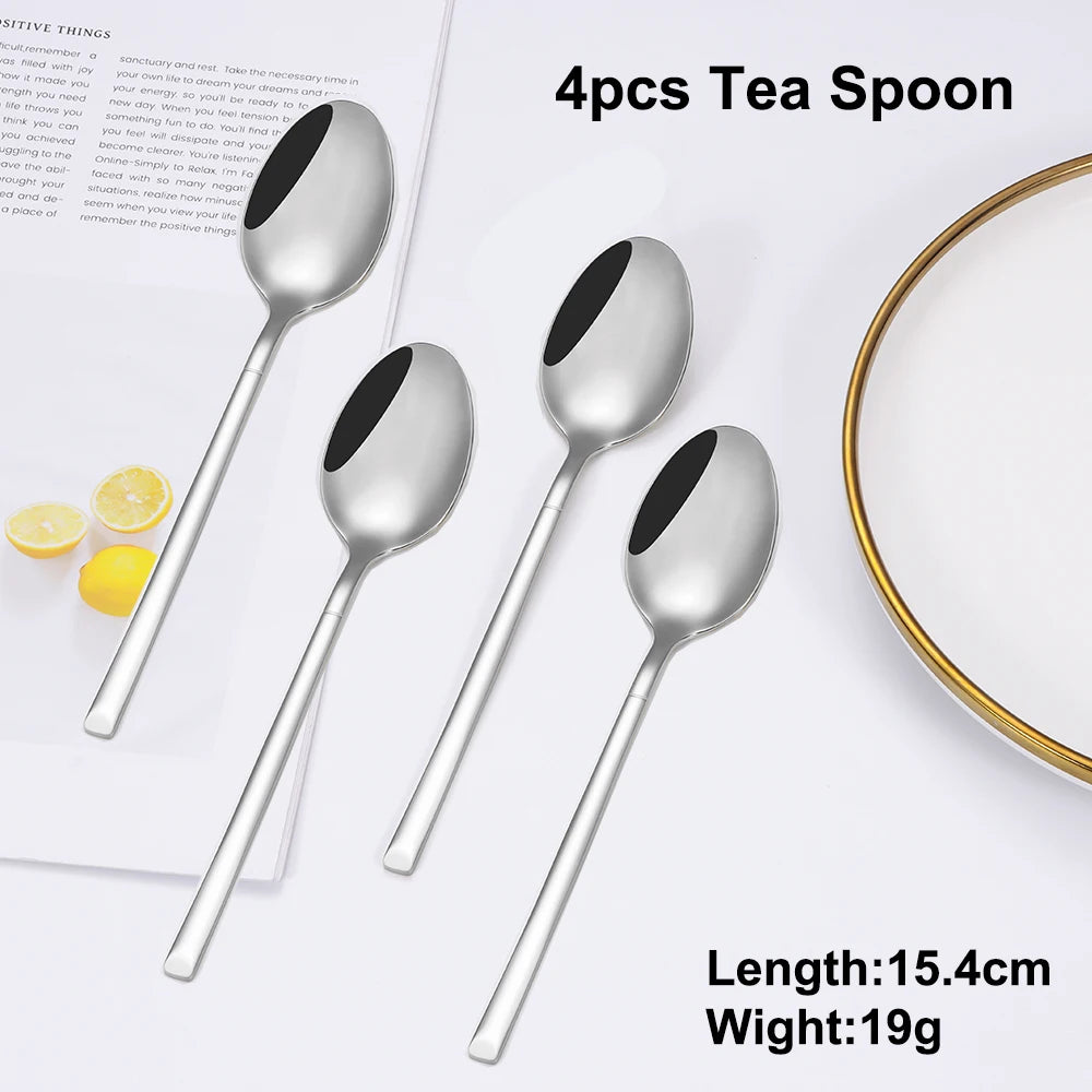 4/6 Piecces Silver Tableware Stainless Steel Cutlery Mirror Elegant Dinner Set Thin Knife Fork Spoon Flatware Sliverware