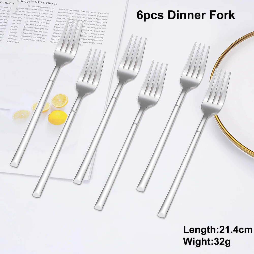 4/6 Piecces Silver Tableware Stainless Steel Cutlery Mirror Elegant Dinner Set Thin Knife Fork Spoon Flatware Sliverware