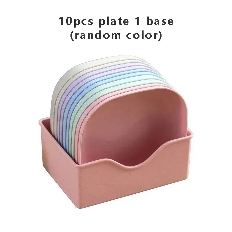 10pcs Plates Bases Set Square Lightweight Bone Spitting Plate Candy Fruit Cookie Cake Dinner Dishes Plates Kitchen Accessories