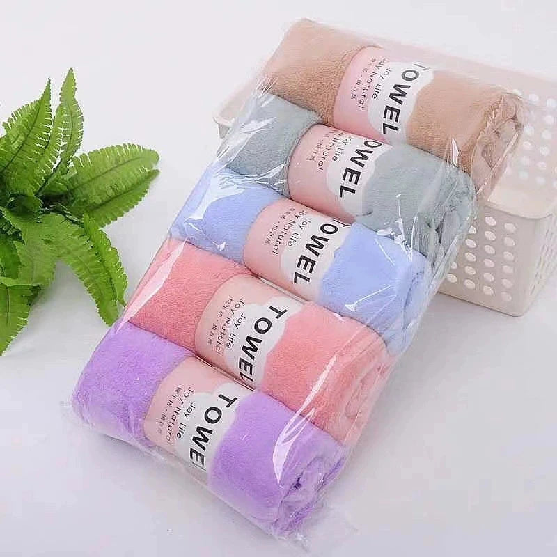 Adult quick-drying towel set, simple, absorbent, soft, for face and hands, 5-piece coral fleece towels.