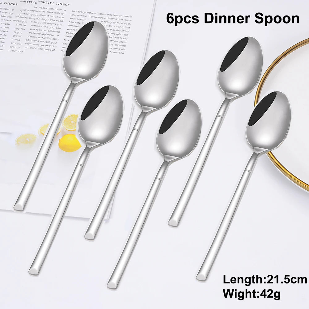 4/6 Piecces Silver Tableware Stainless Steel Cutlery Mirror Elegant Dinner Set Thin Knife Fork Spoon Flatware Sliverware